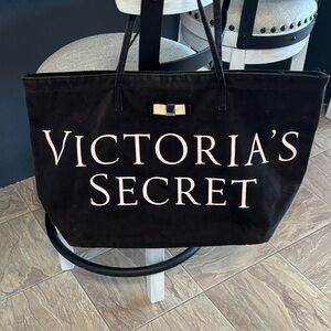 Victoria's Secret Black and Pink Logo Tote